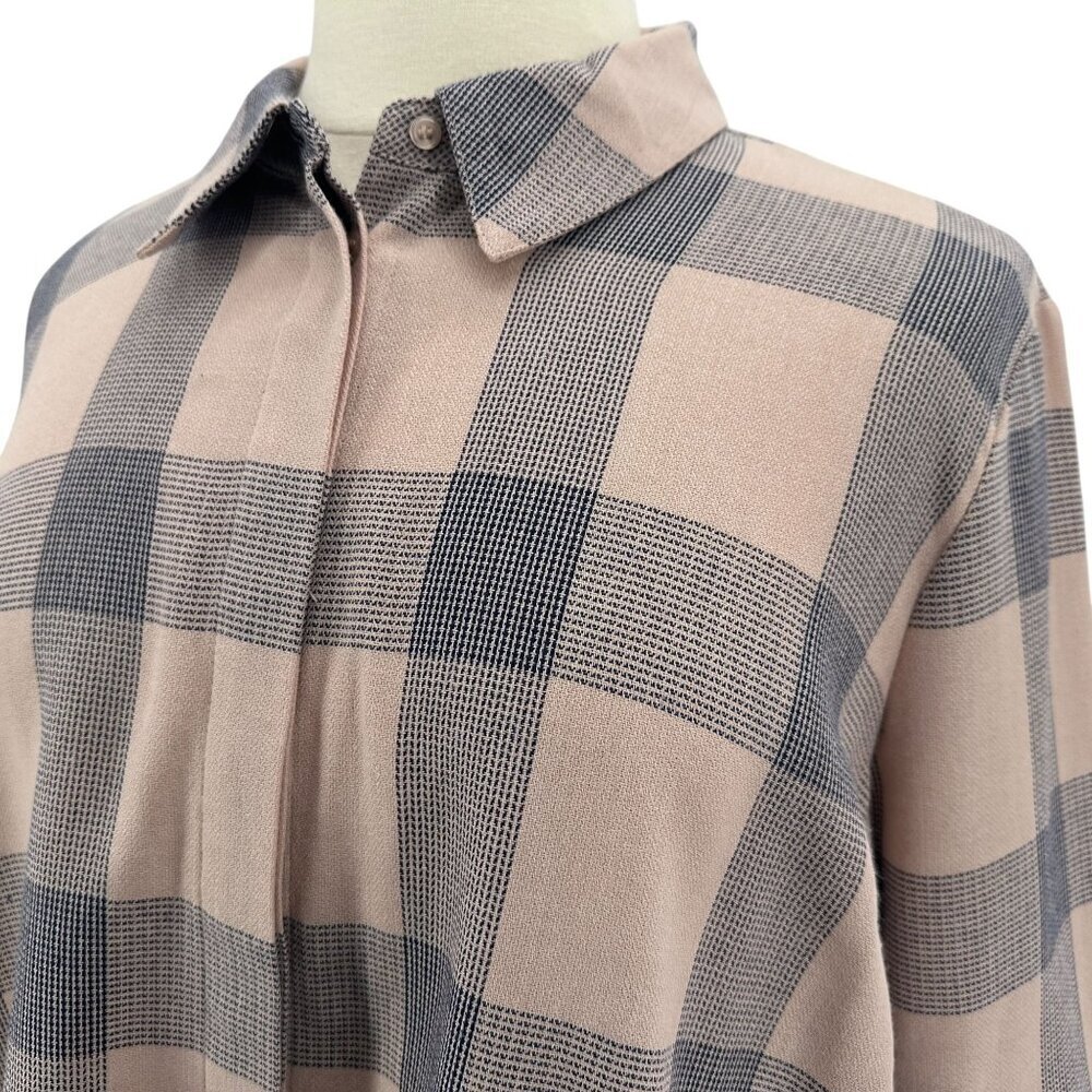NEW Lane Bryant Womens 22 Top Bell Sleeve Checker Pink Blue Hidden Button - Picture 2 of 10